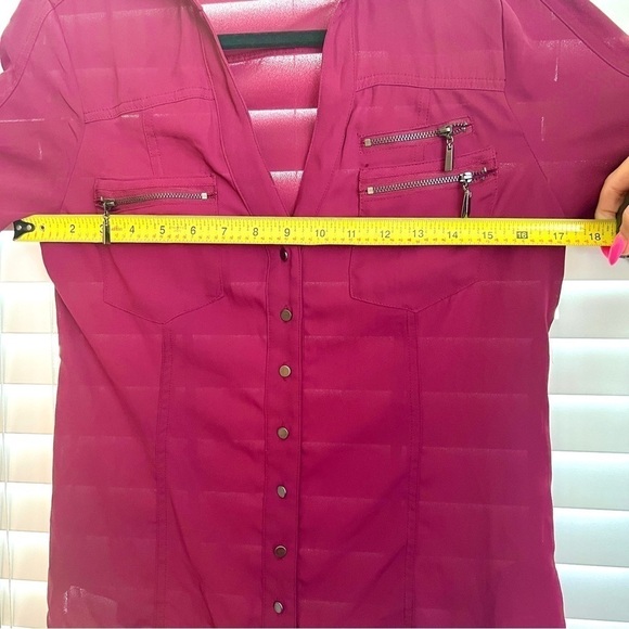 Bebe Burgundy Button Down Zip Pocket 3/4 Sleeve. Sz S πββοΈππ» - Picture 11 of 15
